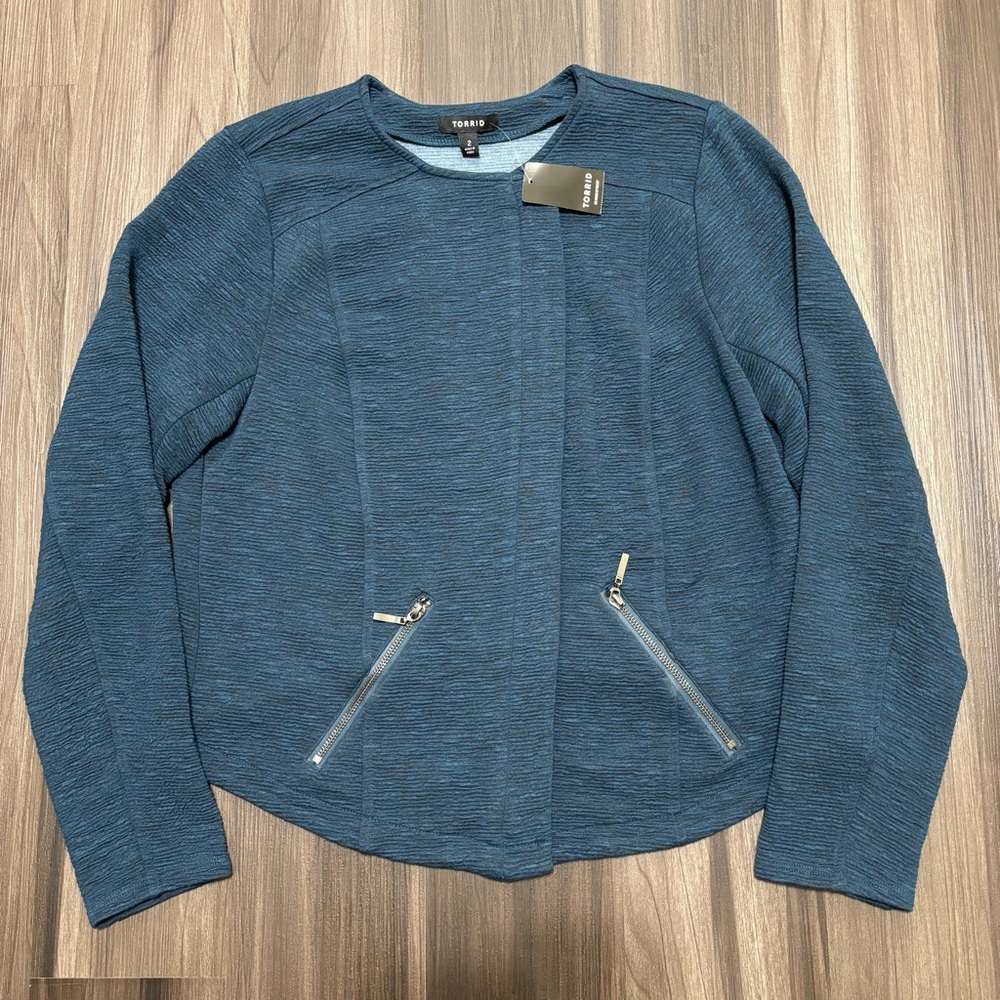Torrid Jacket Women’s 2X Blue Moto Knit Textured Full Zip Stretch Pockets